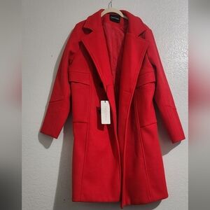 Chouyatou Red Wool Blend Dbl Breasted Pea Coat